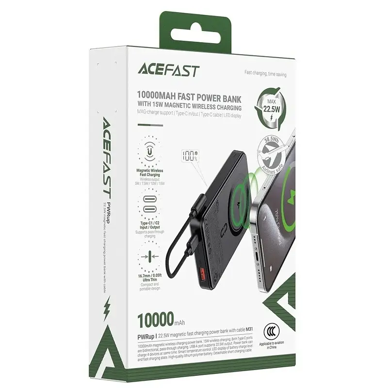 Портативний ЗП Power Bank Acefast M31 PD22.5W з Бездротовий зарядний пристрій with cable 10000 mAh Black - фото 4