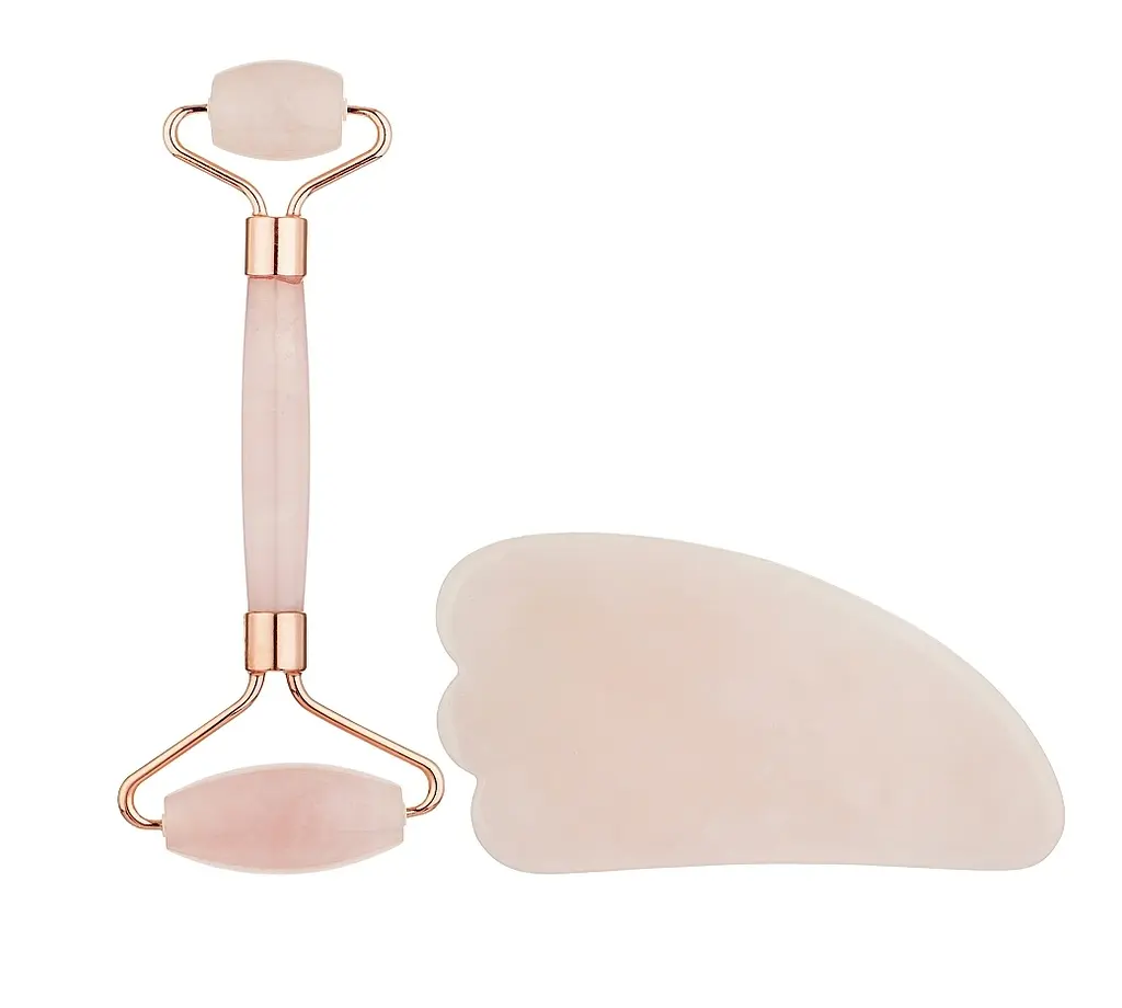 Набор для лица из розового кварца Роликовый массажер и скребок Гуаша Reclaire - фото 2