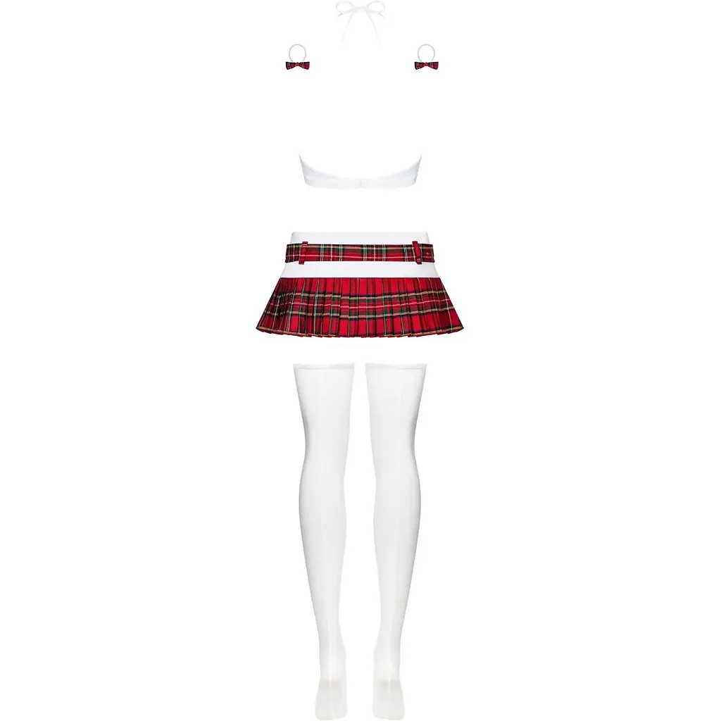 Еротичний костюм школярки з мініспідницею Obsessive Schooly 5pcs costume S/M, біло-червоний - фото 6