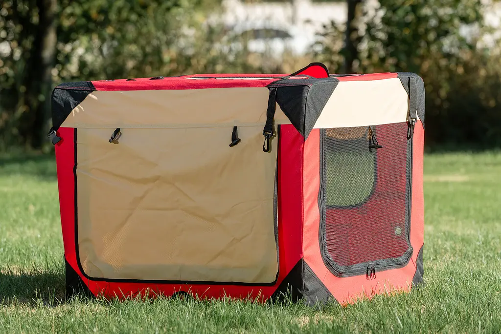 М'яка клітка для собак SenFul Pet Soft Crate з флісовим килимком та чохлом, червоно-бежева - фото 7