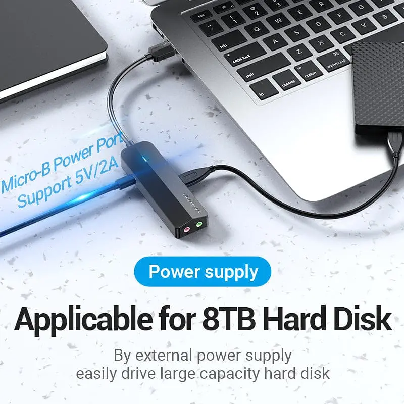 Хаб USB 3.0 -> 3хUSB 3.0/2хTRS Audio/USB Micro 1.0 м. Vention - фото 6