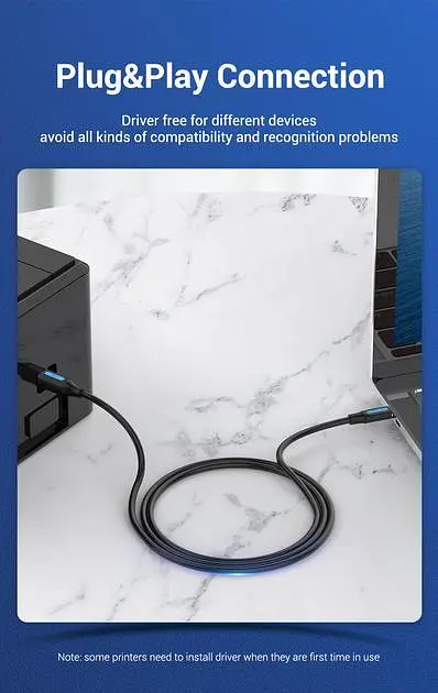 Кабель Vention 0.5м Type-C - USB Type-B 2.0 5V/2A 480 Мбит/с USB-C на USB-B для Принтера Черный (CQUBD) - фото 6