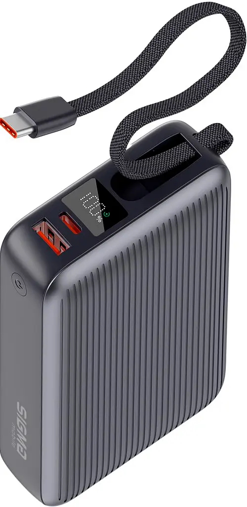 Power Bank Sigma X-power SI20A5QLX 20000mAh 45W Built-In USB-C Cable gray UA - фото 2