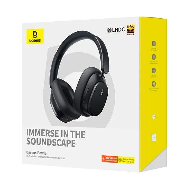 Беспроводные наушники Baseus H1 Pro CN Bowie  Noise-Cancellation Wireless Headphones, BT5.3, ANC, EQ, 60-80h, black - фото 7