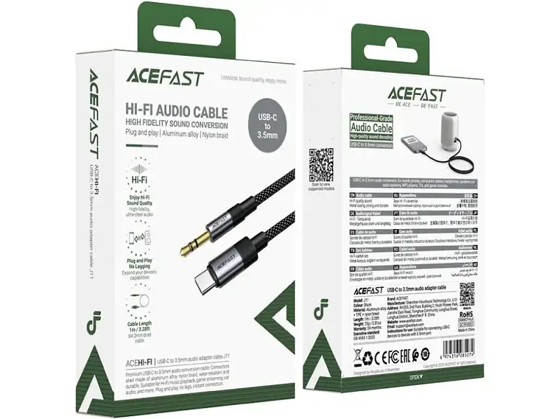 Адаптер Acefast J11 USB Type-C - аудио 3.5 мм 1 м Black (6974316285274) - фото 5