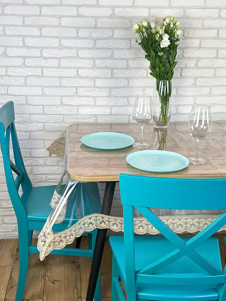 Силиконовая скатерть с бежевым кружевом Арка 7 см 150х110 см - фото 3