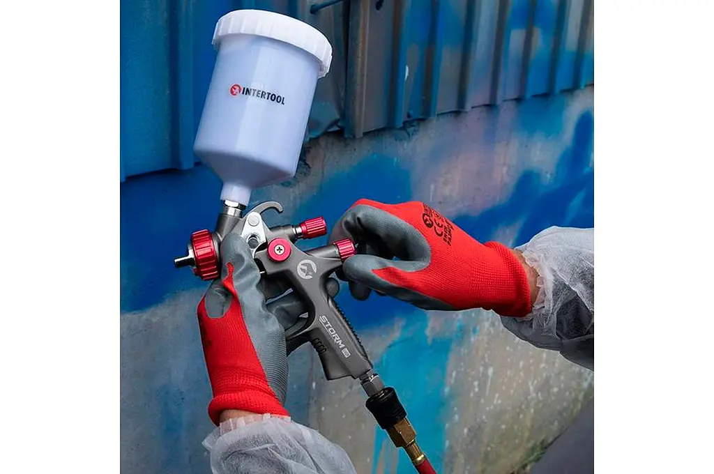 Рукавички робочі захисні Intertool з нітриловим покриттям 10" червоно-сірі (в упаковці 12 шт.) - фото 2