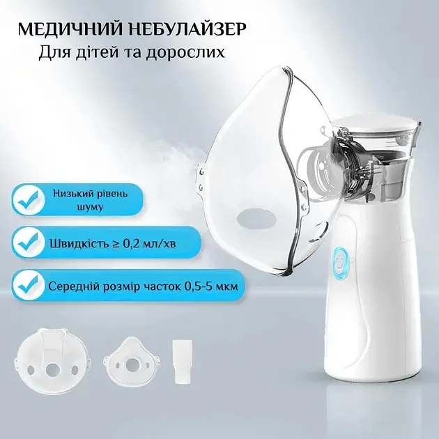 Меш небулайзер/ ингалятор ультразвуковой ручной от сети/ батареек Nebulizer N1 белый - фото 2