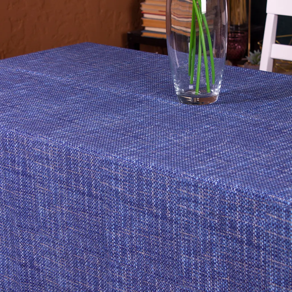 Скатерть MirSon №209 Blue binding 260х130 см рогожка синяя - фото 2