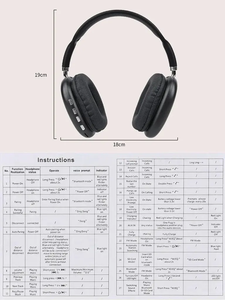 Бездротові навушники P9 5.0 AUX MP3 з підтримкою карти пам'яті Black (18574) - фото 7