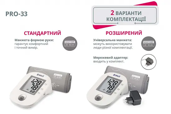 Автоматичний тонометр PRO-33 манжета розмір М без адаптера B.Well (PRO-33/M-1426) - фото 3