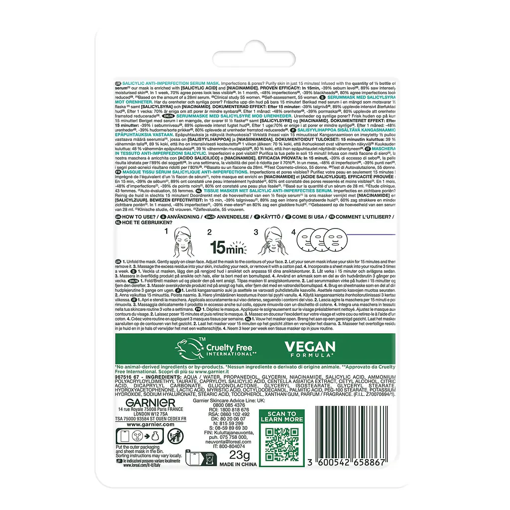 Тканевая маска-сыворотка Garnier PureActive Salicylic Anti-Pimple с салициловой кислотой против несовершенств кожи лица 23 г - фото 2