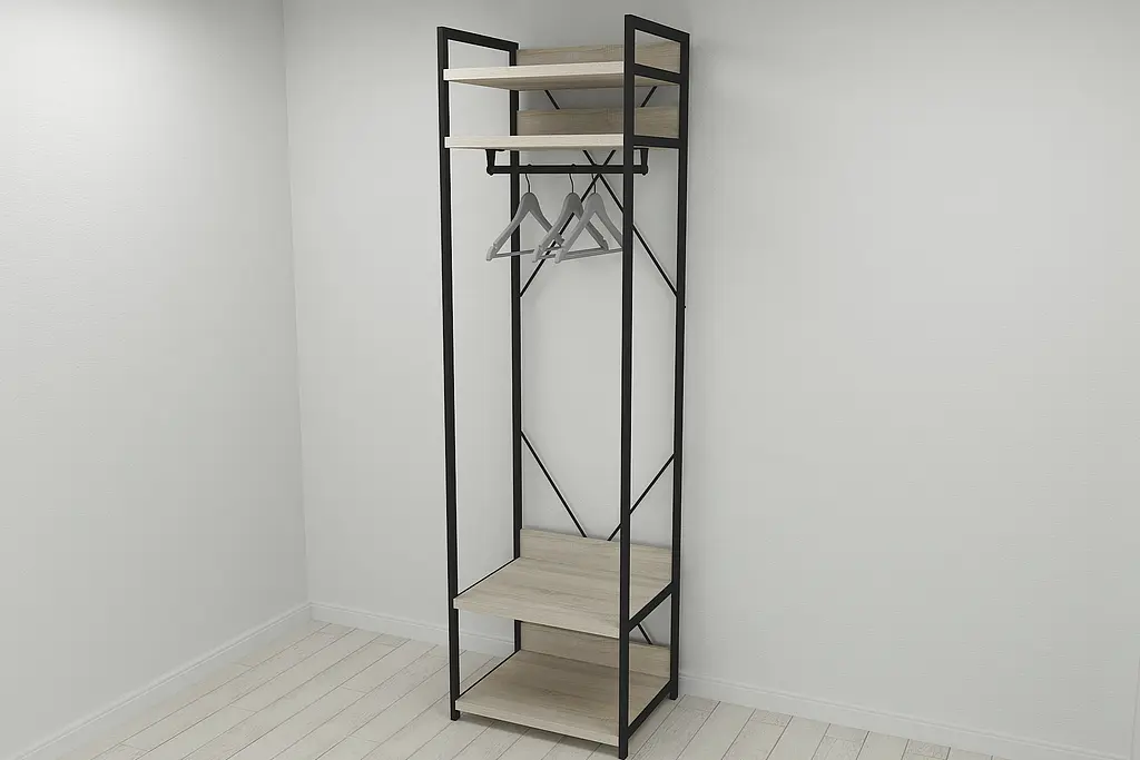 Шафа Гардероб Уні секція 2 серії Конект Ferrum-decor 220x60x50см Чорний метал ДСП Дуб Сонома 32 мм (FRD-104537) - фото 2