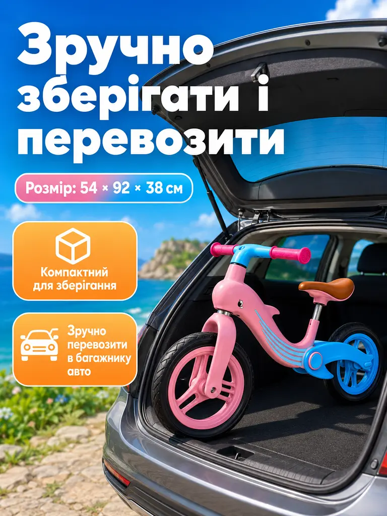 Дитячий біговел-балансир Дельфін складаний від 2-5 років, рожевий з блакитним (26276274) - фото 6