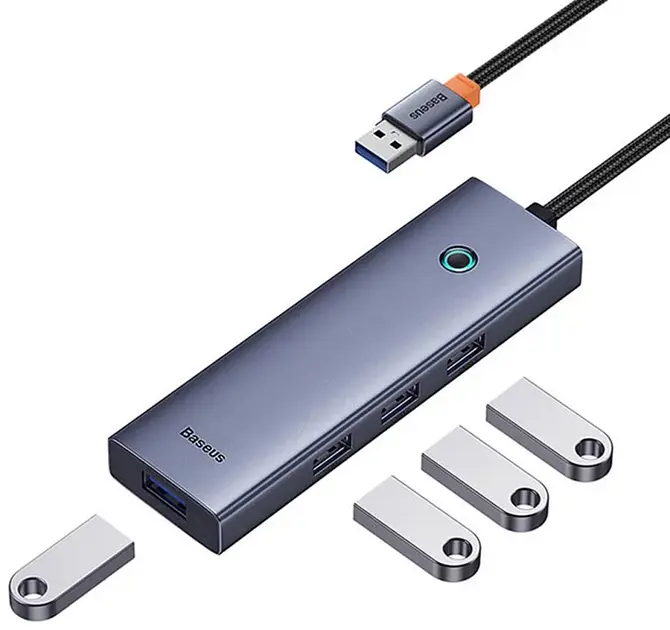 USB-хаб Baseus UltraJoy Series 4-Port (USB-A to USB3.0*4) B0005280A813-02 Grey - фото 6