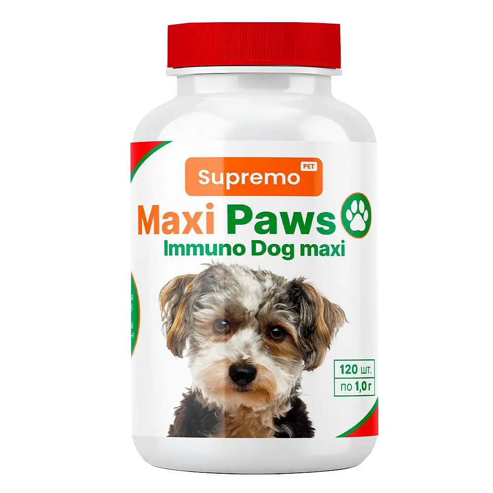 Вітаміни Maxi Paws для імунітету собак великих порід, 120 табл. × 1 г