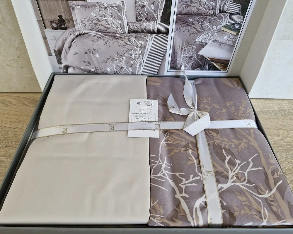 Турецька постільна білизна First Choice Cotton Satin Living brown євро - фото 3