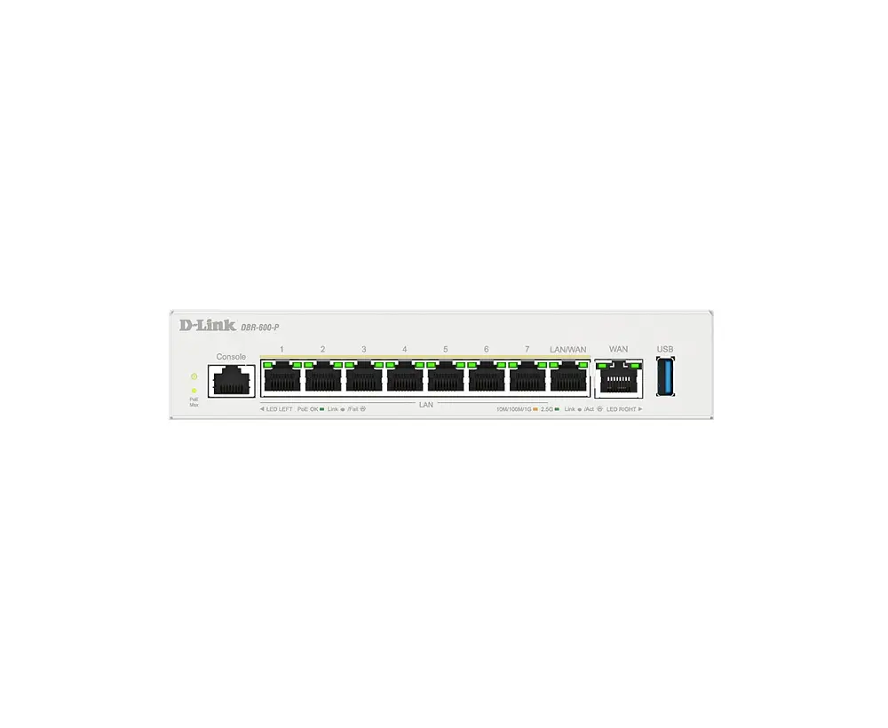 D-Link Мультисервісний Маршрутизатор DBR-600-P, 7x2.5GE LAN PoE, 1x2.5GE LAN/WAN PoE, 1x2.5GE WAN, 1xUSB 3.0, 120Вт - фото 2