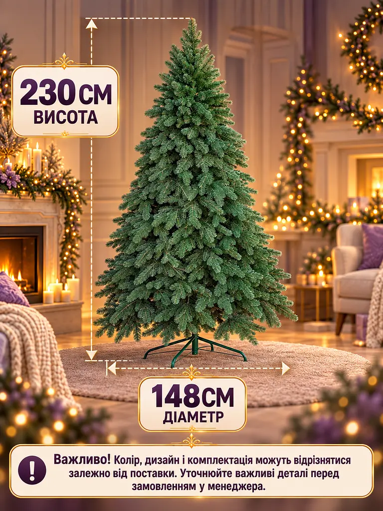 Лита штучна ялинка ЕЗ23 Говерла 230 см на металевій підставці, зелена (49676478) - фото 3