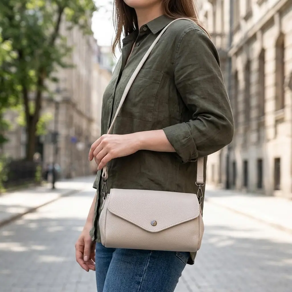 Шкіряна сумка з трикутним клапаном Vintage 22255 біла - фото 2