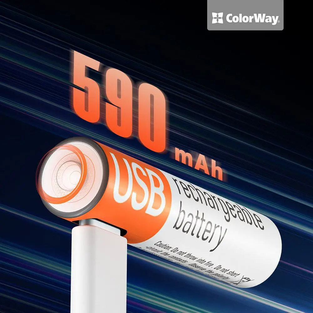 Акумулятор USB-C ColorWay AAA/HR03 Li-Pol 590 mAh BL 2 шт. (CW-UBAAA-09) - фото 6