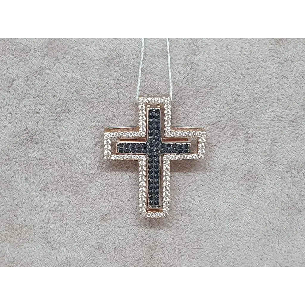 Золотий хрестик Родинні коштовності 2 в 1 з фіанітами. 141071_1 черн - фото 2