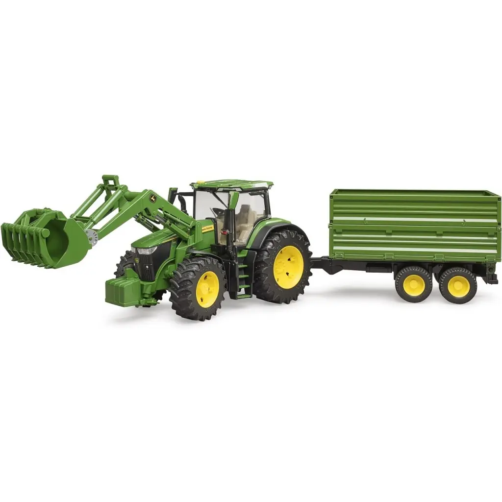 Масштабна модель автомобіля Bruder трактор John Deere 7R 350 з навантажувачем та причепом (03155)