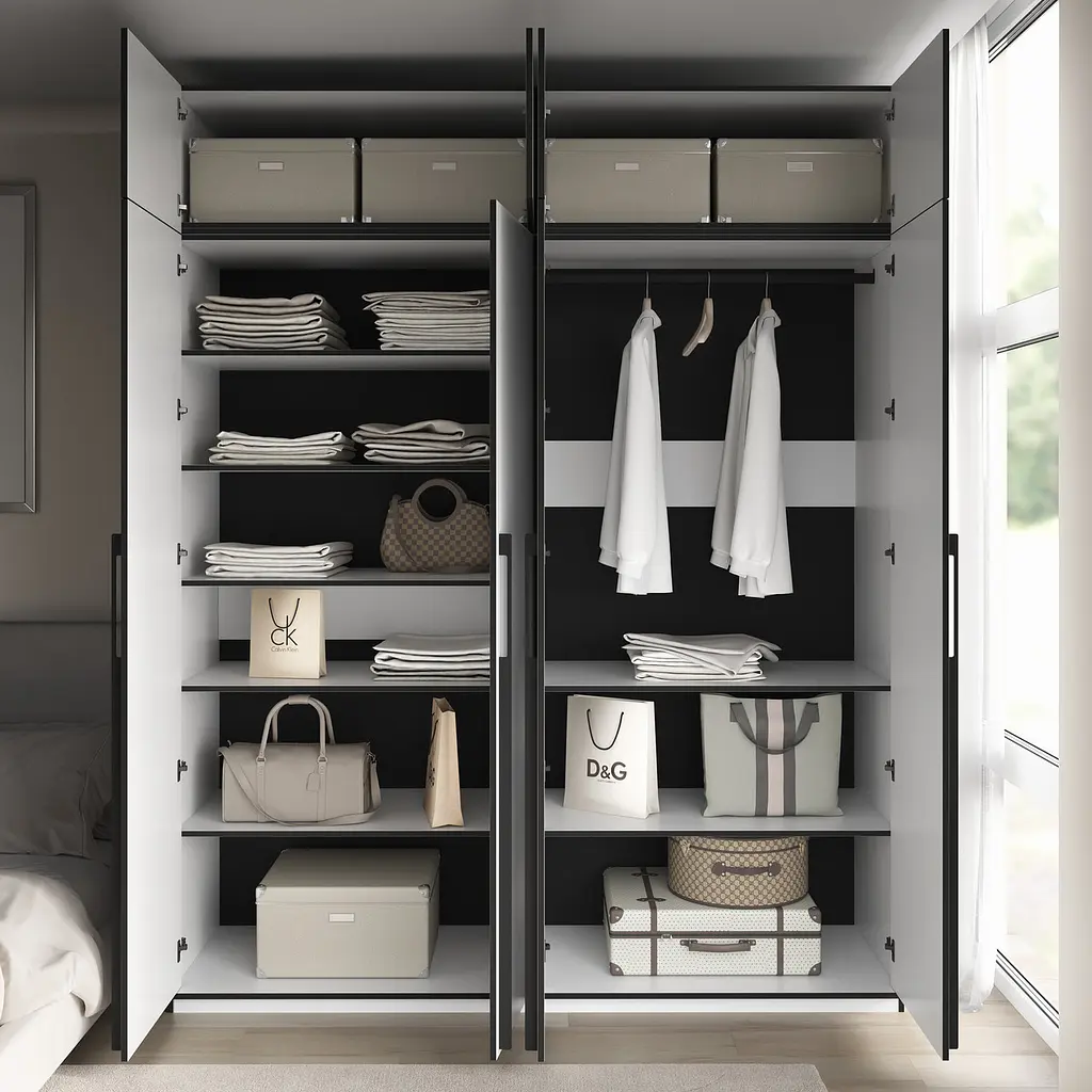 Шафа для одягу Flamecame у спальню зі штангою та поличками на 4 двері FR-20 Кверкус - фото 4