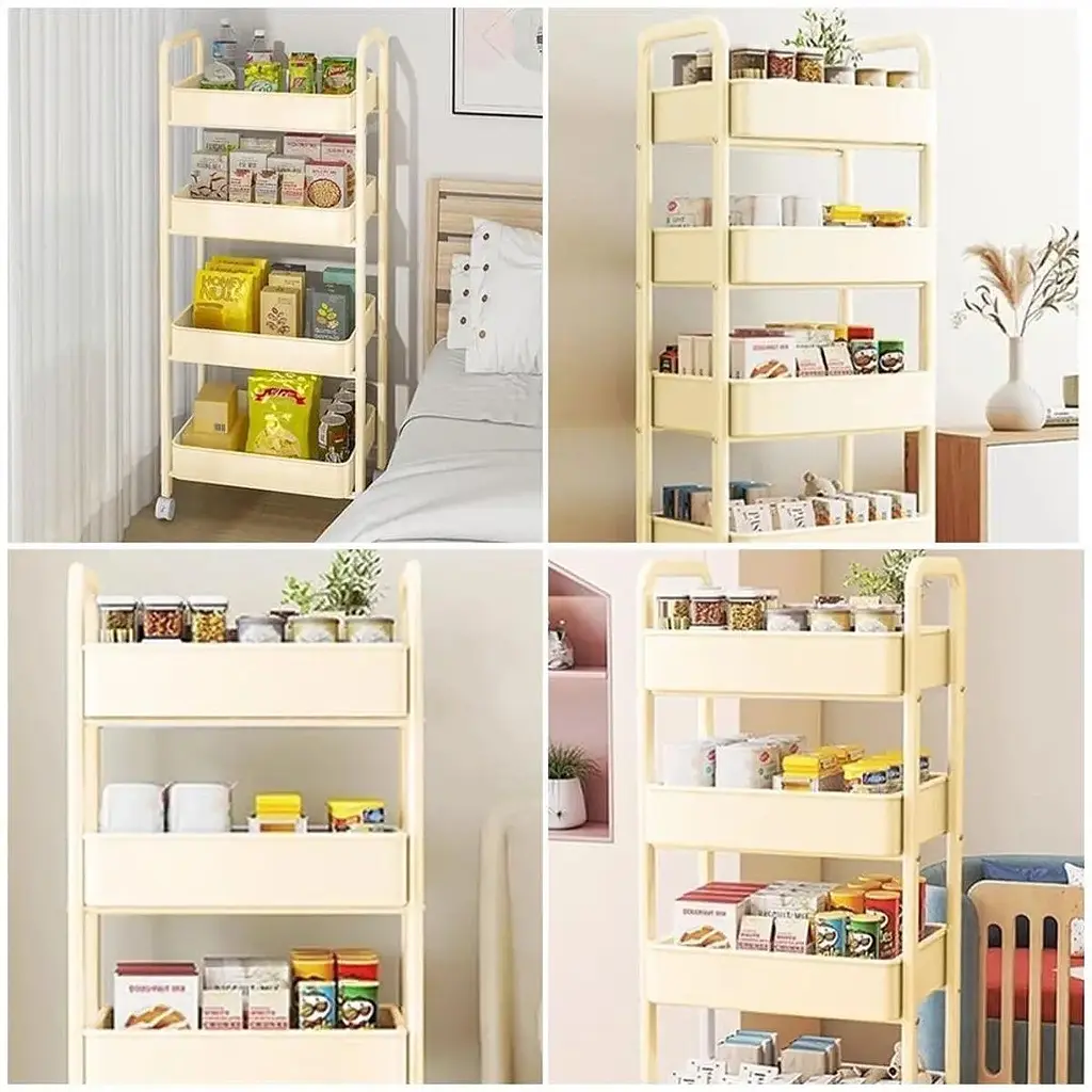 Этажерка Wall Sticker SW-00002114 мобильная четырехъярусная универсальная из металла 45х30х103 см кремовая - фото 8