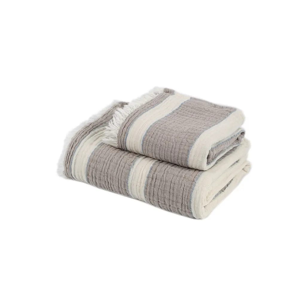 Рушник Lotus Home - Milana muslin beige-lead blue 80x160 - фото 8