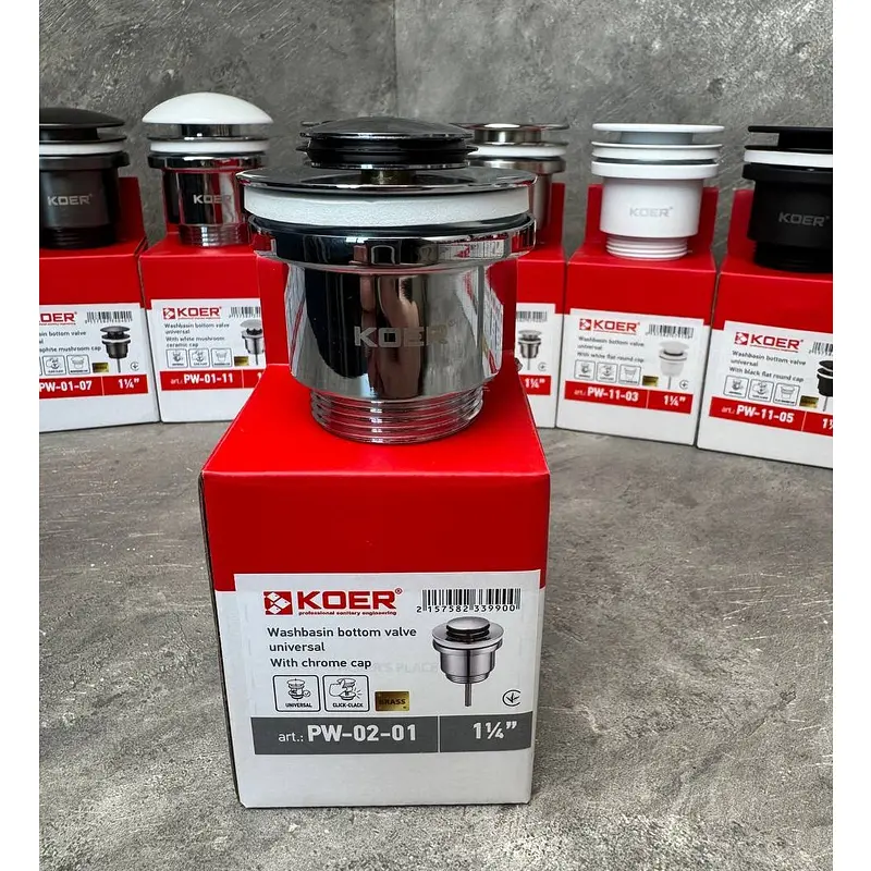 Донний клапан для раковини Koer PW-02-01 універсальний автоматичний Click-Clack 1 1/4″ Хром KR3399 - фото 2