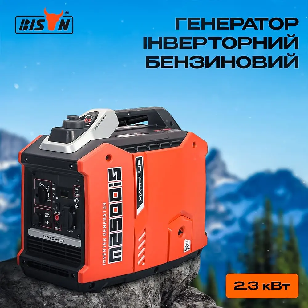 Генератор инверторный бензиновый 2.3 кВт Bison BS2500IS (41-00405) - фото 9