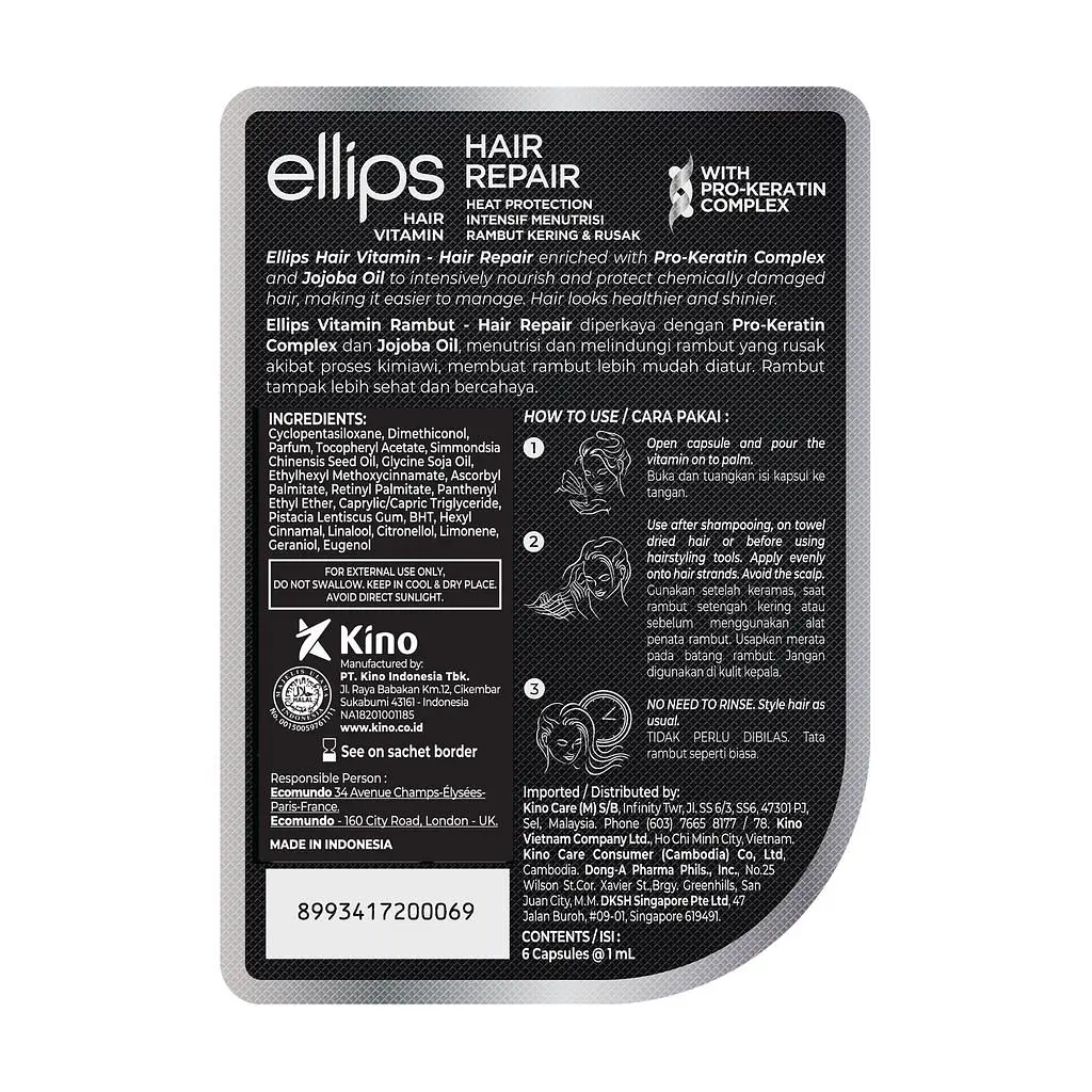Вітаміни для волосся Ellips Hair Vitamin Hair Repair with Pro-Keratin Complex Відновлення волосся 6 мл (6 шт. х 1 мл) - фото 2