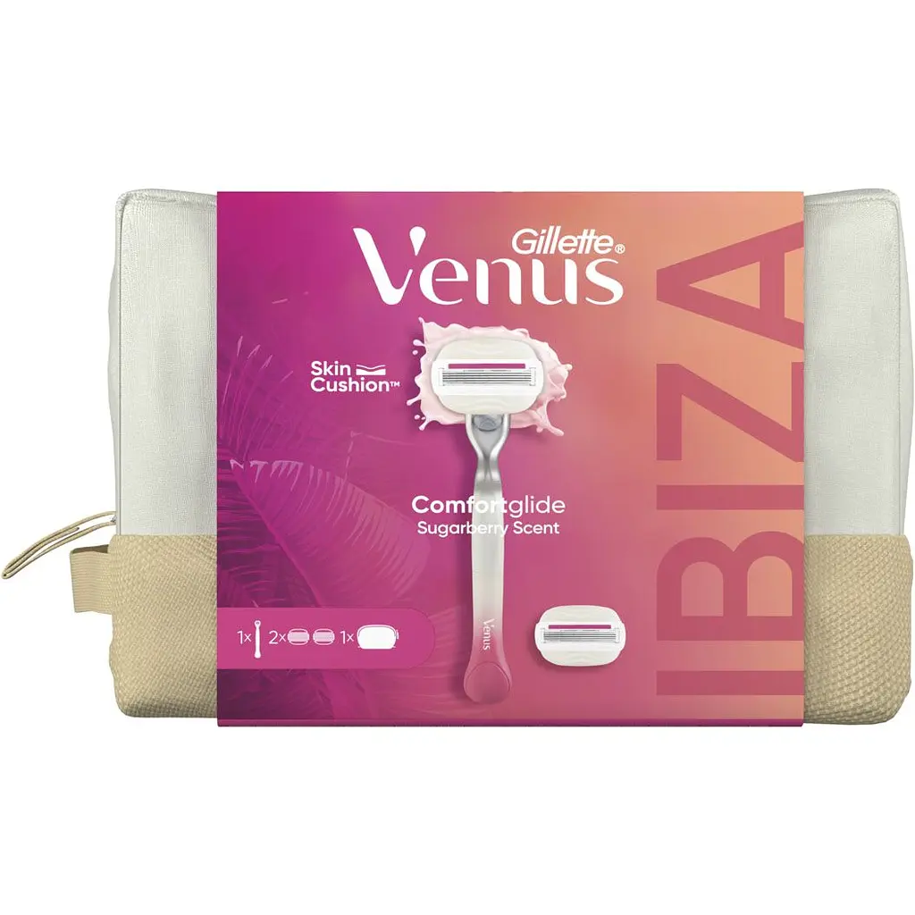 Подарунковий набір: Станок для гоління жіночий Gillette Venus Comfortglide Sugarberry Plus Olay з 2 змінними картриджами + Косметичка - фото 2