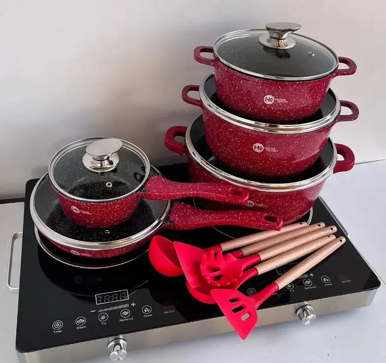 Набір посуду Higher Kitchen HK-305 17 предметів з кришками з гранітним покриттям, каструлі, ківш, сковорода - фото 2