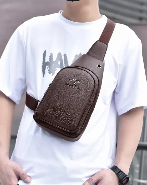 Сумка слінг чоловіча нагрудна повсякденна Кенгуру Коричнева 1399К - фото 3