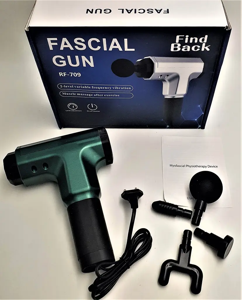 М'язовий масажер для тіла ручний 220V портативний 4 насадки Fascial Gun RF-709 зелений - фото 2
