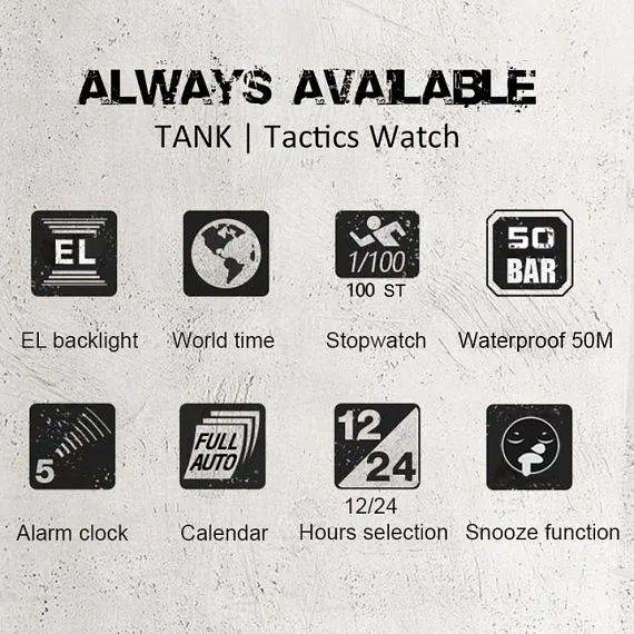 Годинник чоловічий наручний North Edge Tank 5BAR (Чорний) - фото 5