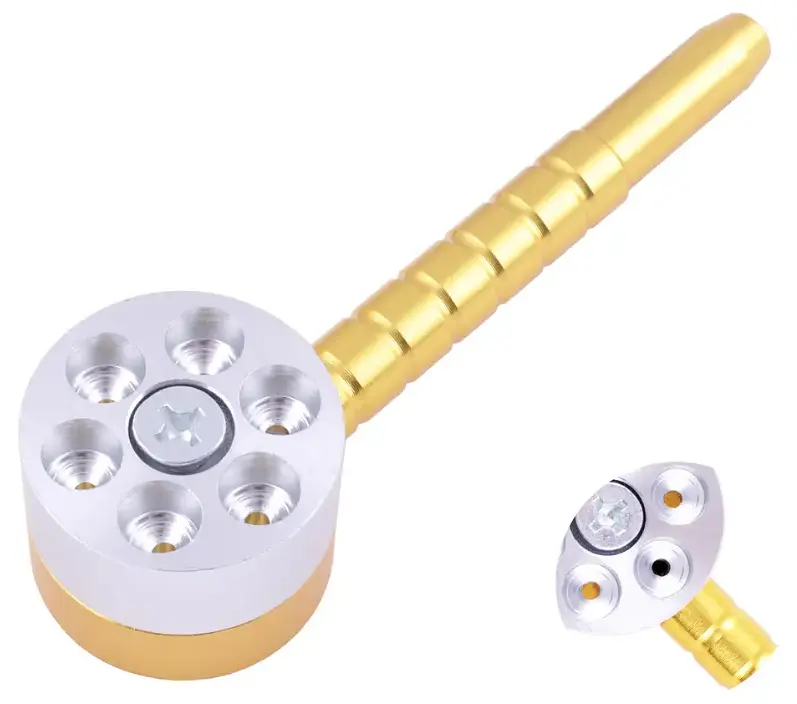 Трубка курительная металлическая револьвер HL-190 Silver Gold (15675) - фото 2