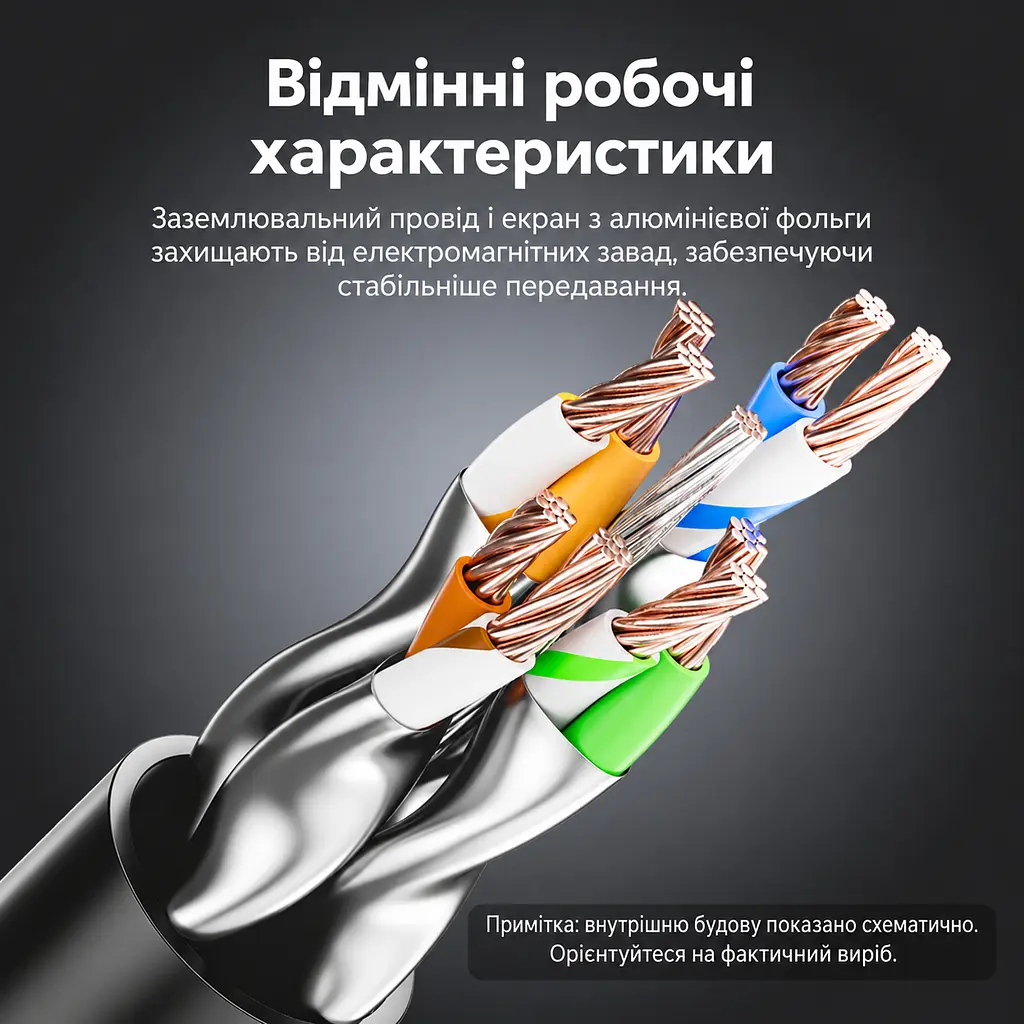 Мережевий кабель Ethernet Vention 1,5 м патч-корд Cat8 до 40 Гбіт/с RJ45 штекер на RJ45 штекер кутові роз’єми з обертанням на 360° тонкий діаметром 3,8 мм з екрануванням STP жили з безкисневої міді смуга пропускання 2000 МГц чорний (IKLBG) - фото 7