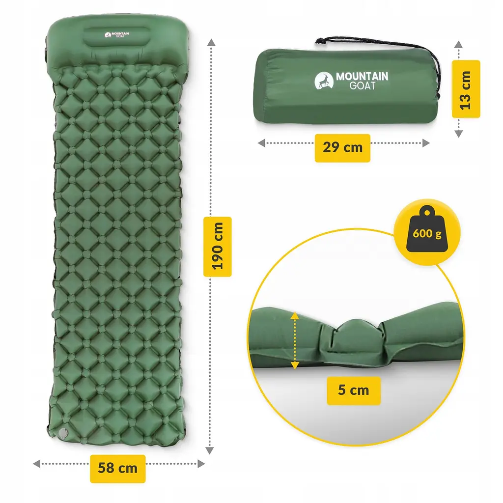 Килимок надувний Mountain Goat 190 x 58 x 5 см MG0011 Navy Green (P-5905973400886) - фото 2
