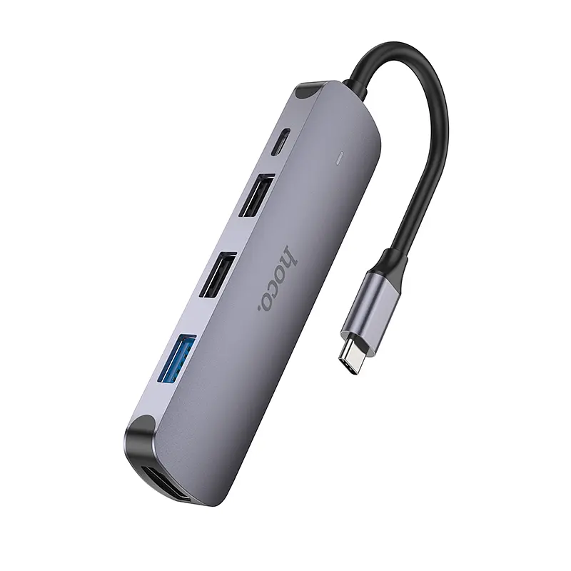 USB-хаб HOCO HB27 Type-C multi-function converter(HDTV+USB3.0+USB2.0*2+PD) Metal Gray (6931474769329) - фото 3