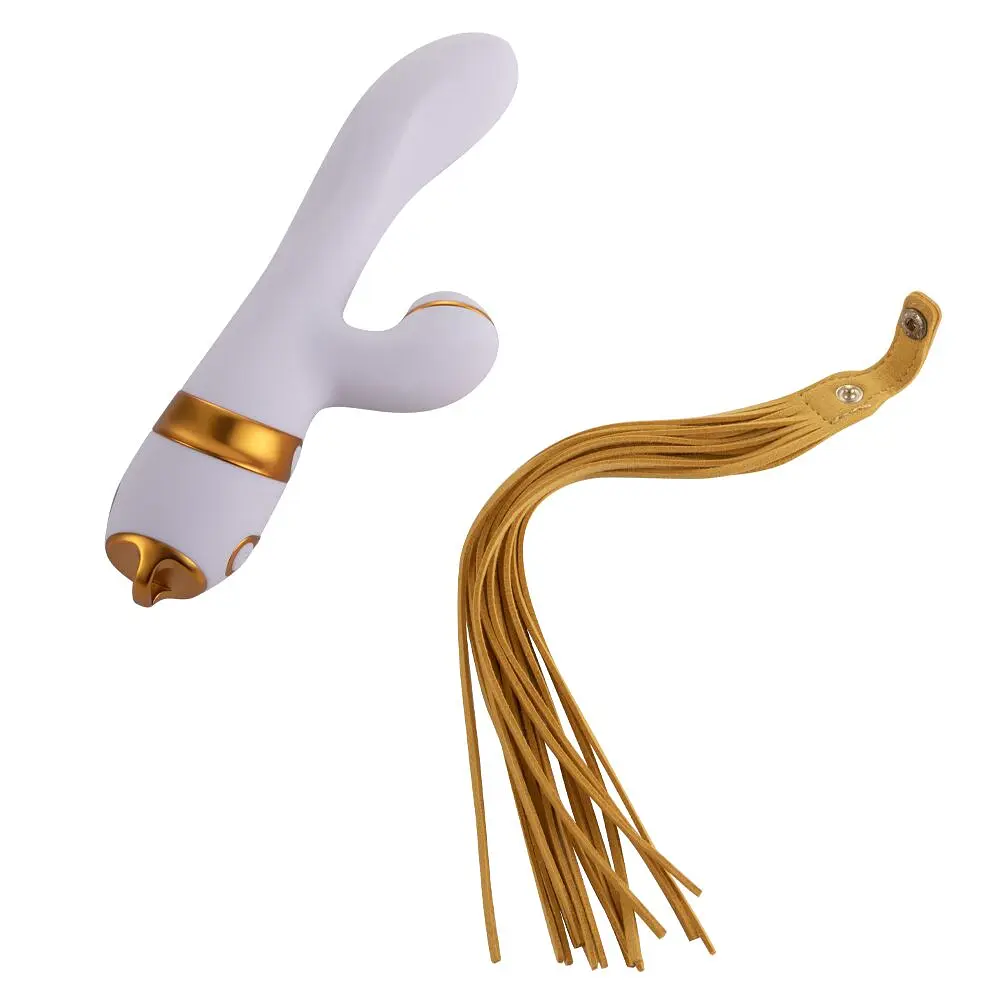 Вібратор-кролик з пульсацією та флогером LOCKINK SEVANDA Whip Vibrating Massage Wand, біло-золотий - фото 6