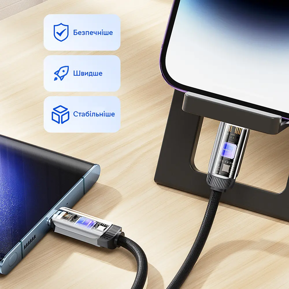 Кабель двойной с быстрой зарядкой Toocki PD100W, Type C to Type C 1,2 м, Grey - фото 8