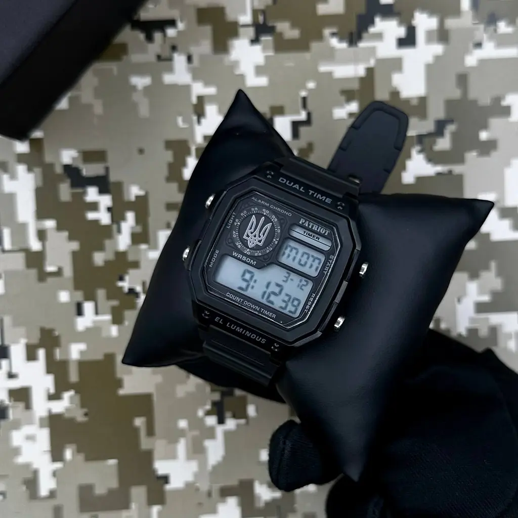 Чоловічий наручний годинник 010BKUASI Тризуб срібло Чорні + Коробка. Patriot acs0031023 - фото 3