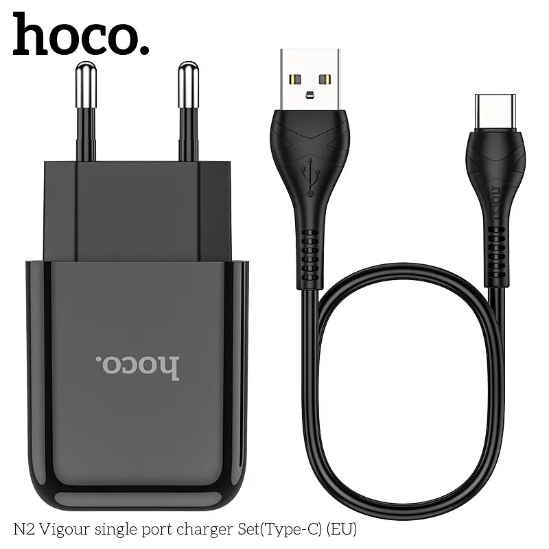 Адаптер мережевий HOCO Type-C cable Vigour N2 комплект із кабелем чорний - фото 7