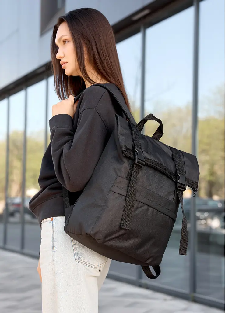 Жіночий рюкзак рол Sambag RollTop Milton чорний тканинний 41 х 30 х 16 см (24211065) - фото 4
