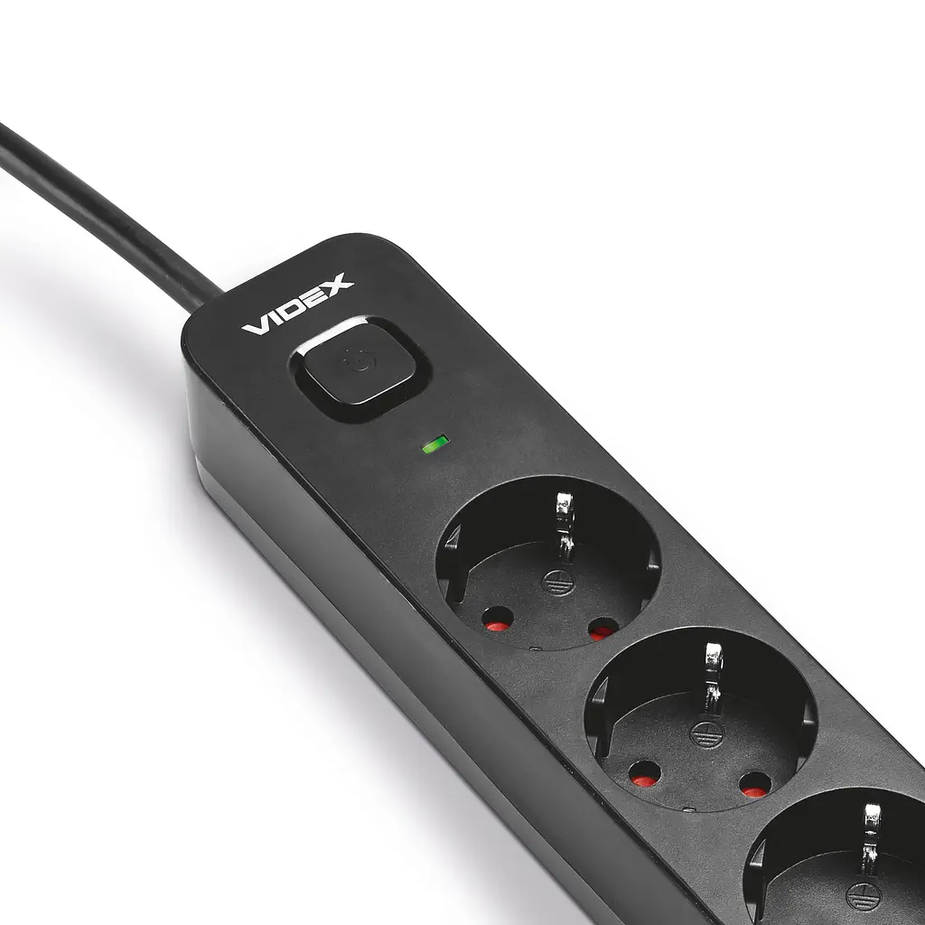 Мережевий подовжувач VIDEX ONCORD з/з 4п 3м (3x1.5мм) з кнопкою Black VIDEX (27688-000) - фото 3