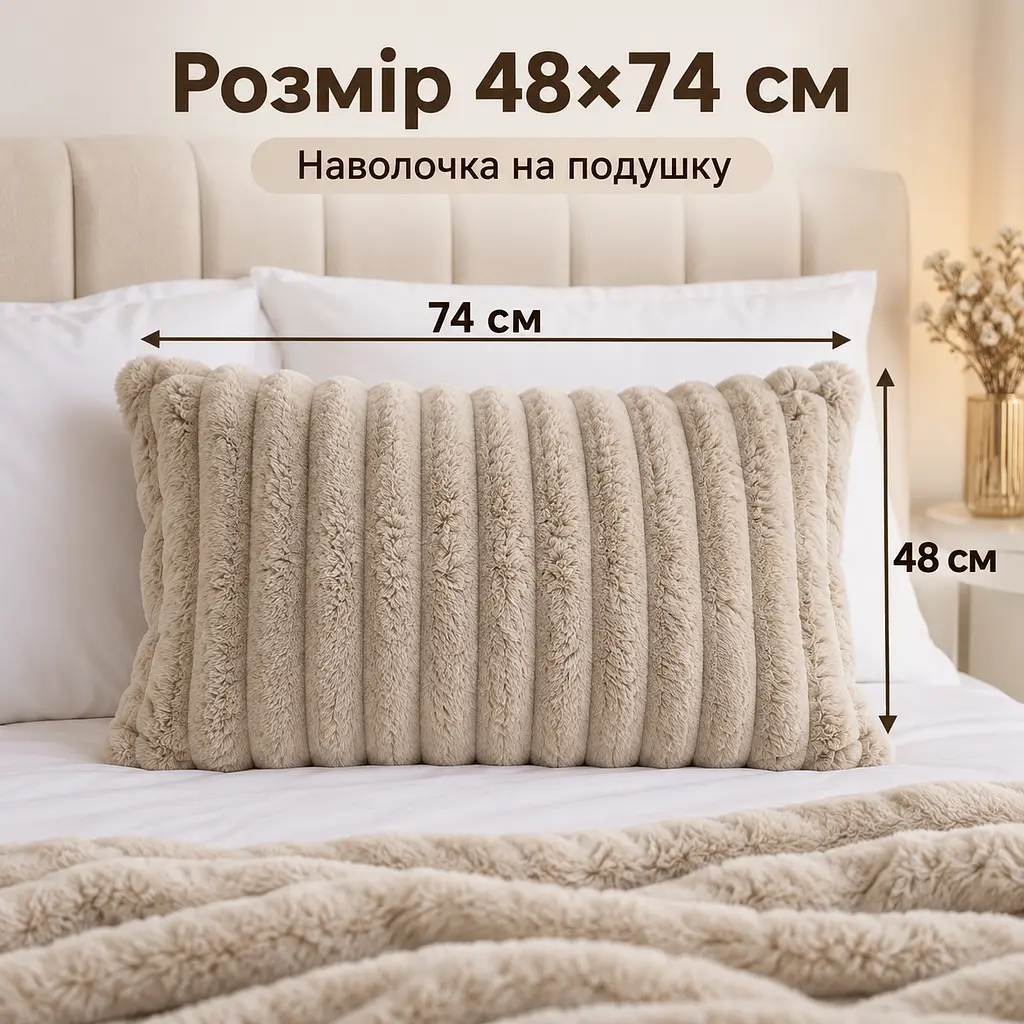 М'яка плюшева хутряна наволочка Solve бежева 48 x 74 см (KT9001011)  - фото 7