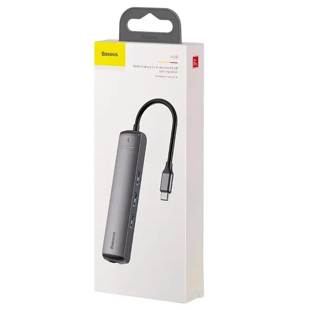 USB-хаб Baseus Mechanical Eye 6-in-1 Type-C to 3xUSB3.0+RJ-45+HDXiaomi CAHUB-J0G Grey - фото 5